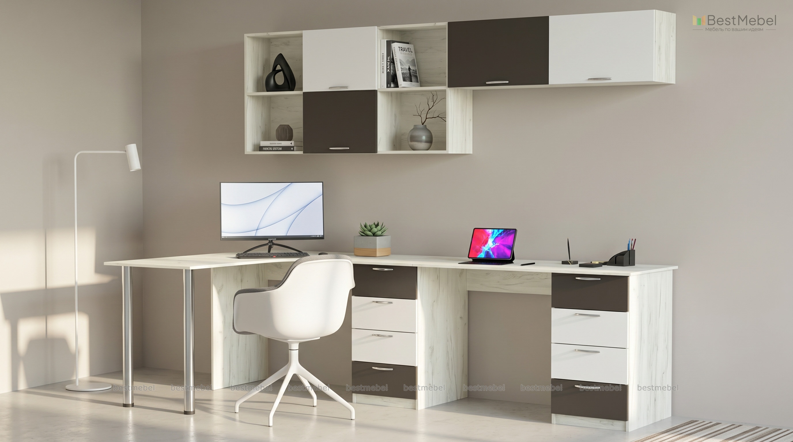Угловой письменный стол для двоих Виктория 20 BMS